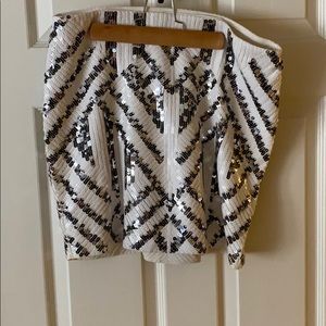 Express White & Silver Sequin Mini Skirt